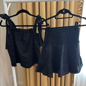 Black smocked skirt and tie top set